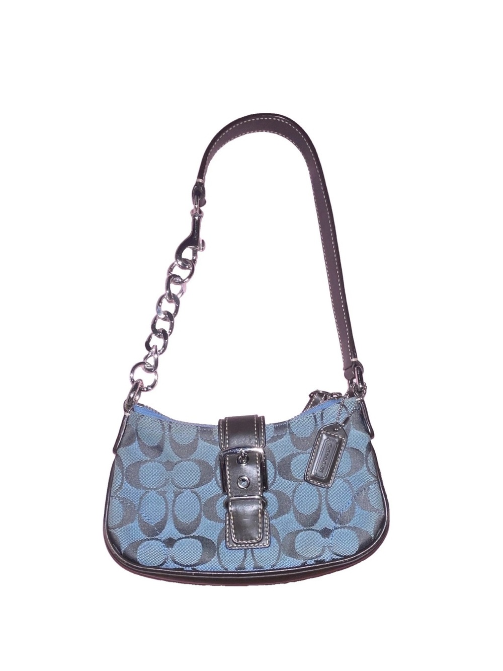 Coach blue signature canvas brown leather Demi soho shoulder bag - Picture 1 of 7